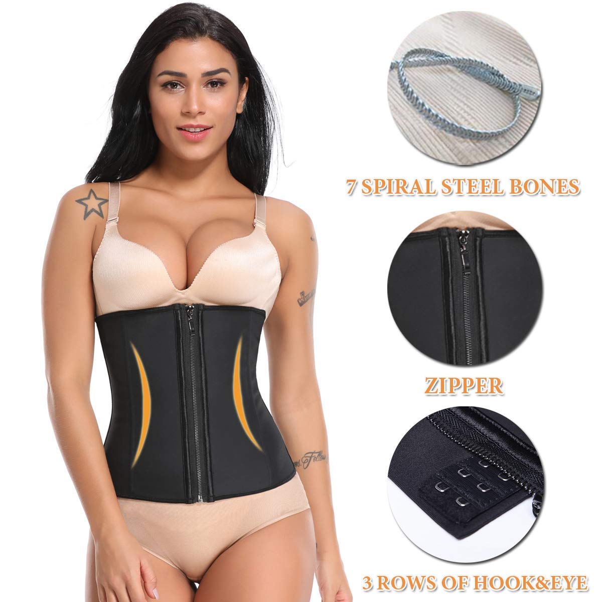 Double Compression Waist Trainer Adjustable Zipper and Hook-eyes