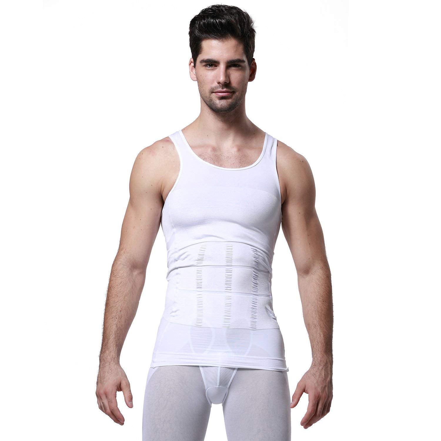 Mens Slimming Body Shaper Vest Shirt Abs Abdomen Compression Shirt To Hide  Gynecomastia Moobs Workout Tank Tops Undershi size XXXL Color Black